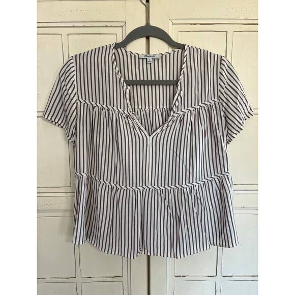 Madewell size XS maroon & off white striped summer viscose top - Picture 1 of 3